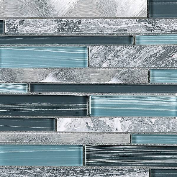 TileGen. Slender Random Sized Mixed Material Tile in Blue/Gray Wall