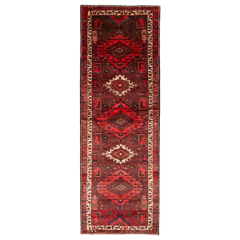 ECARPETGALLERY Hand-knotted Anadol Red Wool Rug - 3'11 x 11'6 - Dark Red - 3'11 x 11'6