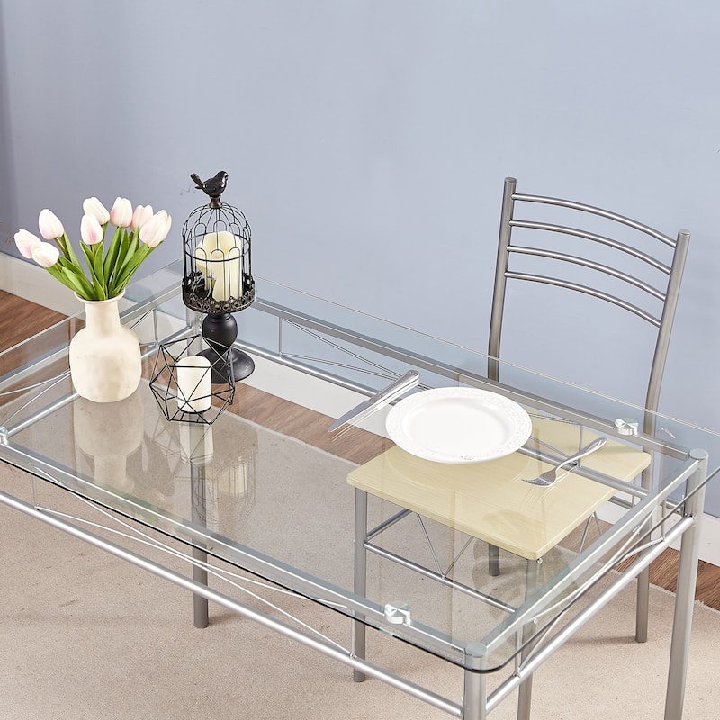 VECELO Sliver Dining Table and Chairs, Dining Sets with 4 Placemats