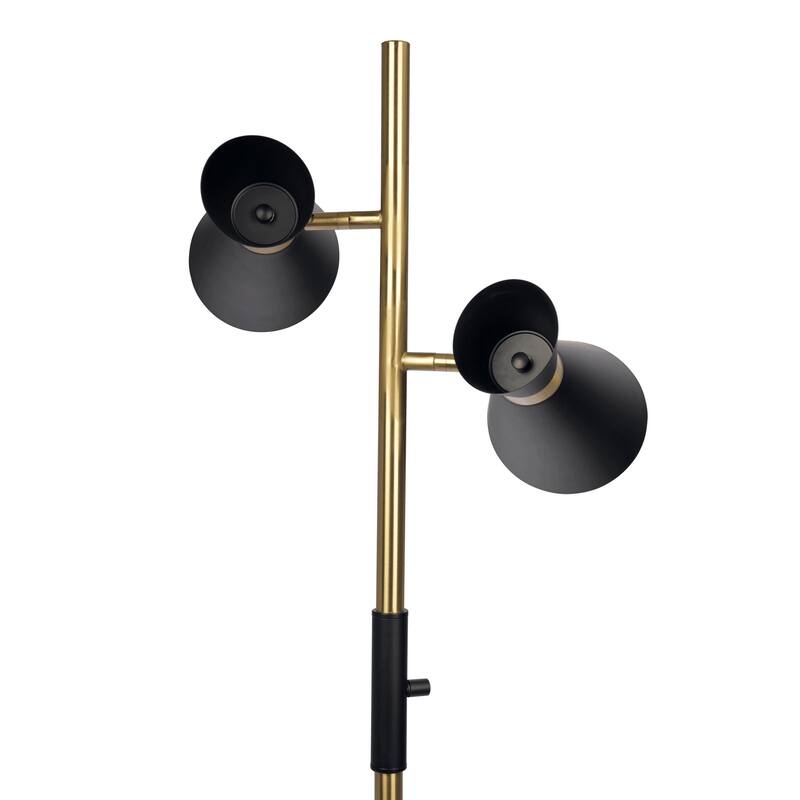 Brassed Gold Floor Lamp with 4-Way Switch Double Spots with Metal Base