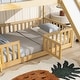 preview thumbnail 6 of 31, Twin Over Twin Low Pine Wood Bunk Bed with Guardrails, Slide and Ladder for Kids, No Slats Toddler Floor Bed with Fence and Door