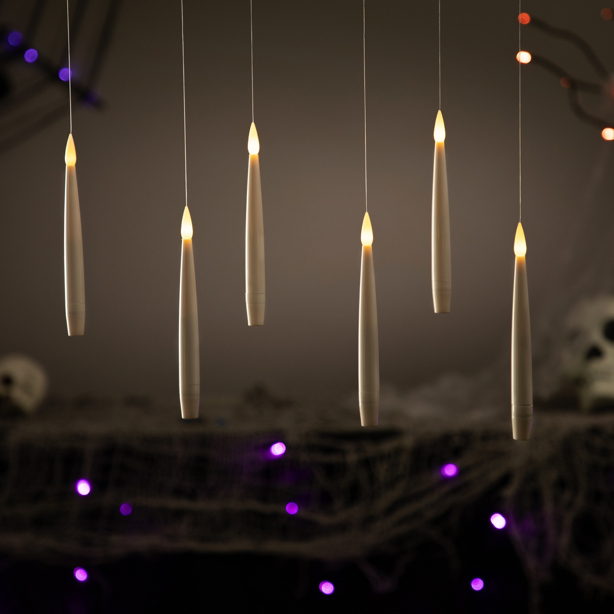 LED Flameless Flickering Floating Halloween Taper Candles 6" Set of 6