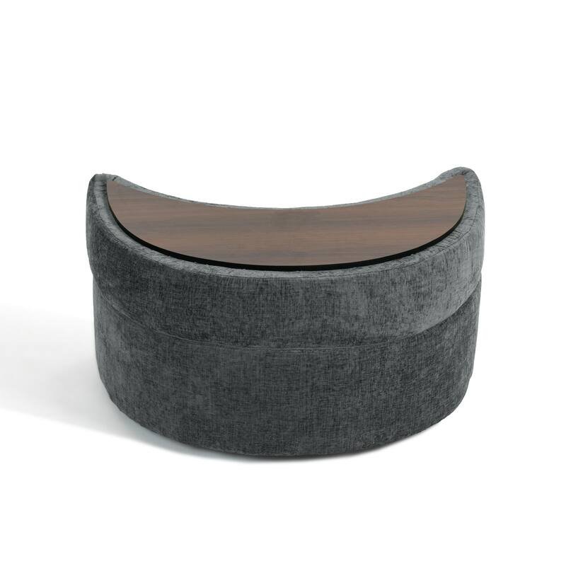 41" W Oversized Accent Barrel Swivel Chair with Moon Storage Ottoman