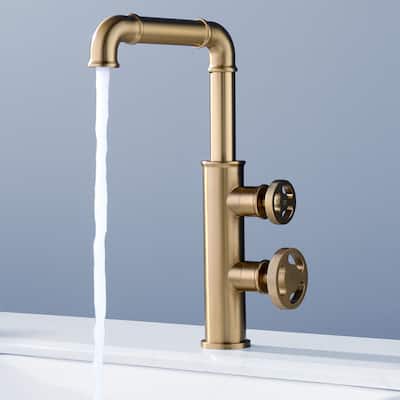 Industrial Bathroom Sink Faucet Single Hole with 2 Handle in Gold