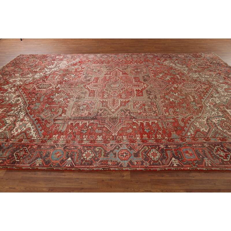 Medallion Heriz Persian Vintage Rug Handmade Traditional Wool Carpet - 9'4"x 13'2"
