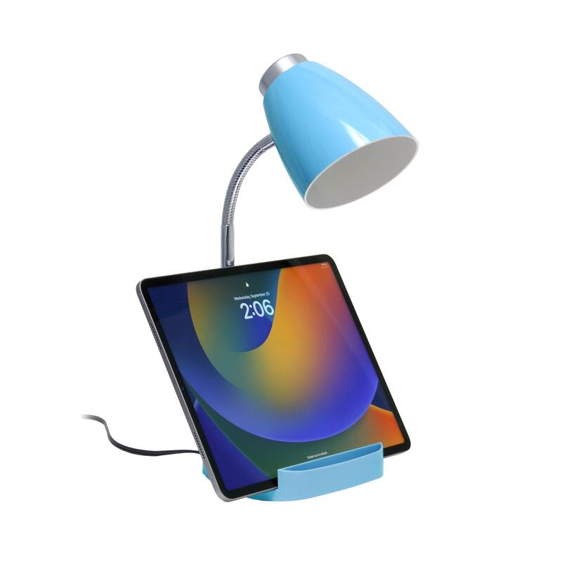 18.5 in. Chrome Finish Table Lamp with Blue Shade, Desk Lamp for Writing and Computer Desks