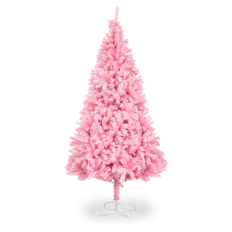 6 Foot Pink Artificial Christmas Tree with 1000 PVC Tips and Durable Metal Tree Stand Included - 6-Feet
