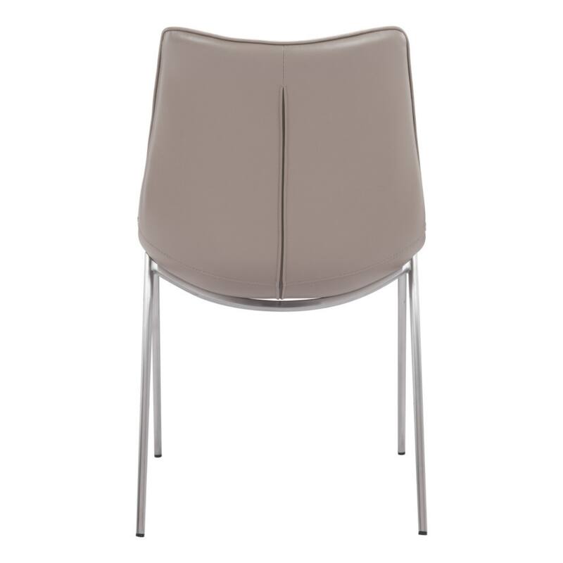 Set of 2 Grey Faux Leather Upholstered Dining Side Chairs with Metal Legs and Solid Back for Dining Room