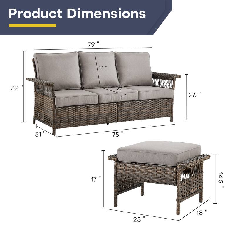Gymojoy Patio Rattan Furniture Set Sofa Ottoman