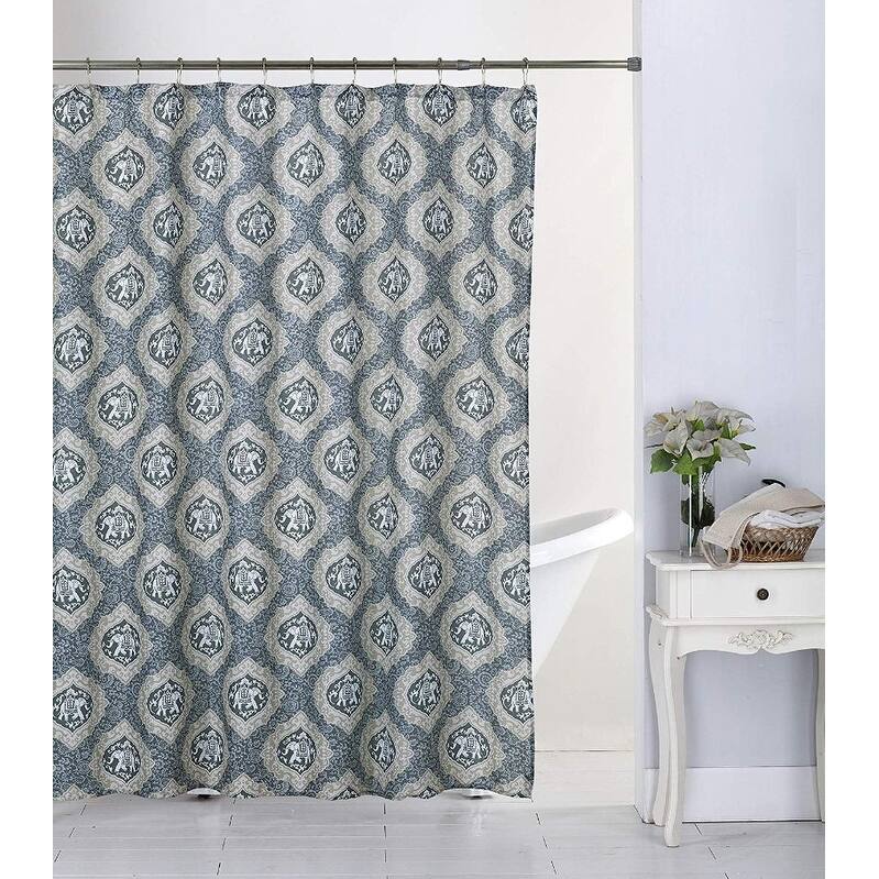 13 Piece Canvas Shower Curtain & Roller Hooks Set - Beautiful and Modern Design - Sonnie