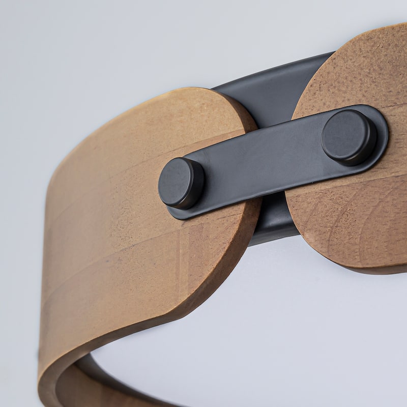 1-Light Farmhouse Wood Integrated LED Flush Mount Ceiling Light