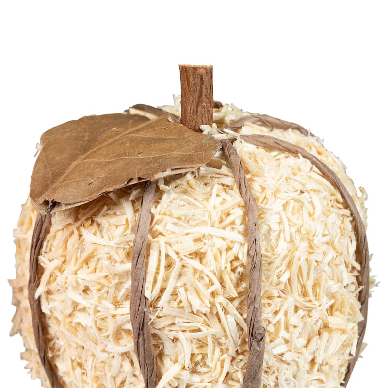 Textured Shredded Wood Pumpkin Fall Harvest Decorations- 3.5" - Orange and Green - Set of 6