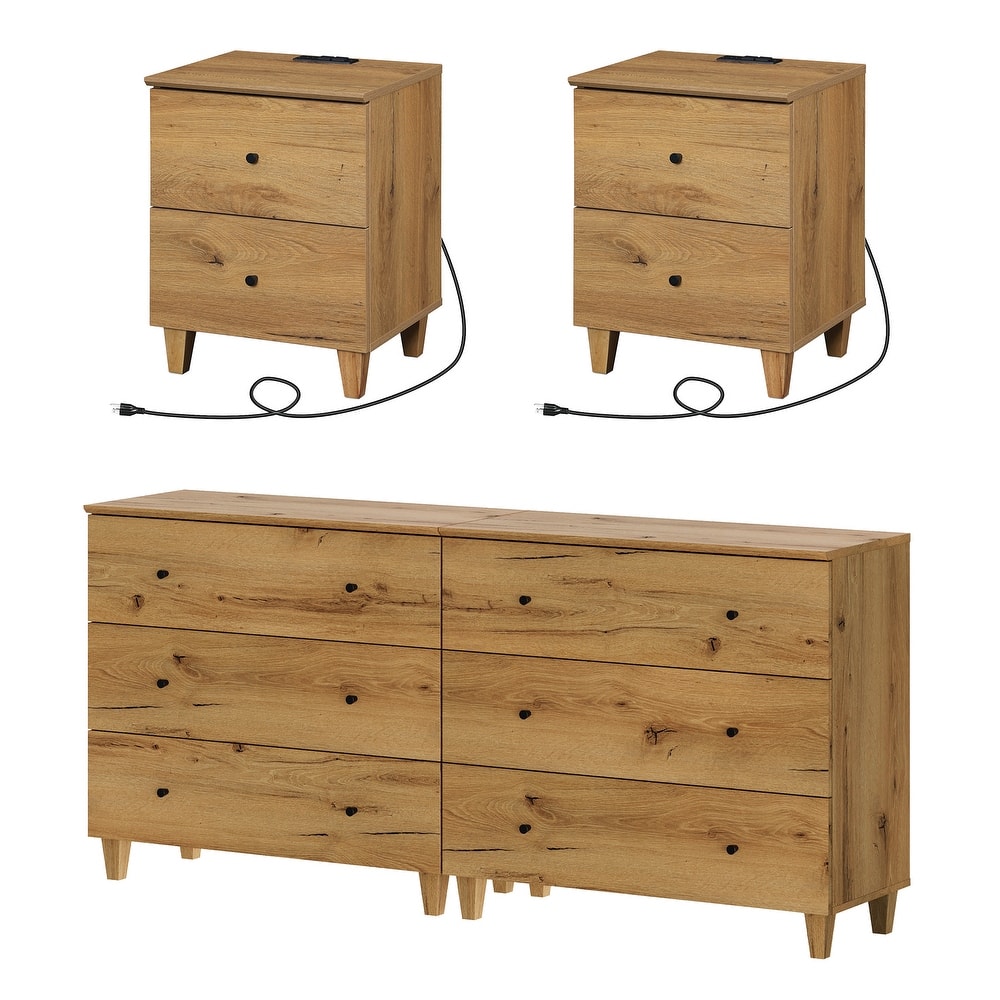 WAMPAT 6-Drawer Dresser and Nightstands Set of 3 for Bedroom, 70.8"