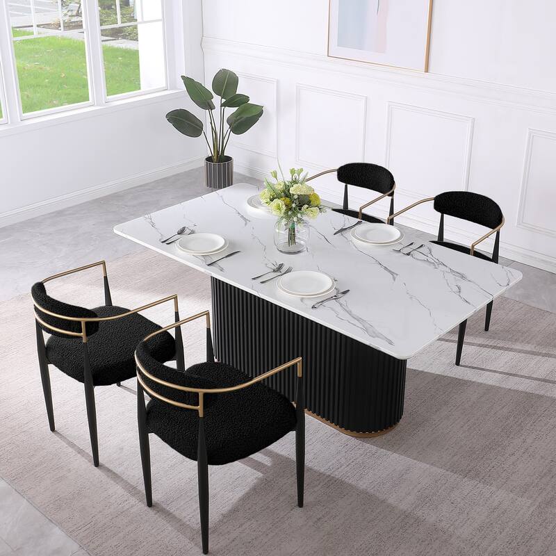 Morden Fort 5-Piece Dining Set, Rectangular Table and 4 Boucle Arm Chairs
