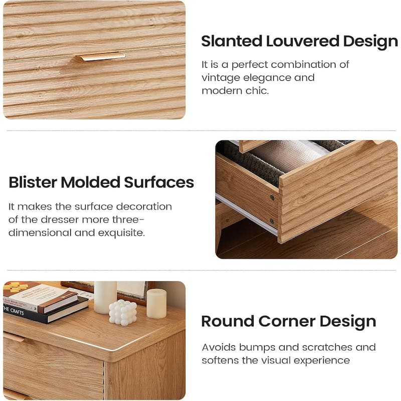 Wooden Drawers Dresser with Charging Station Dresser for Bedroom Chest of Drawers