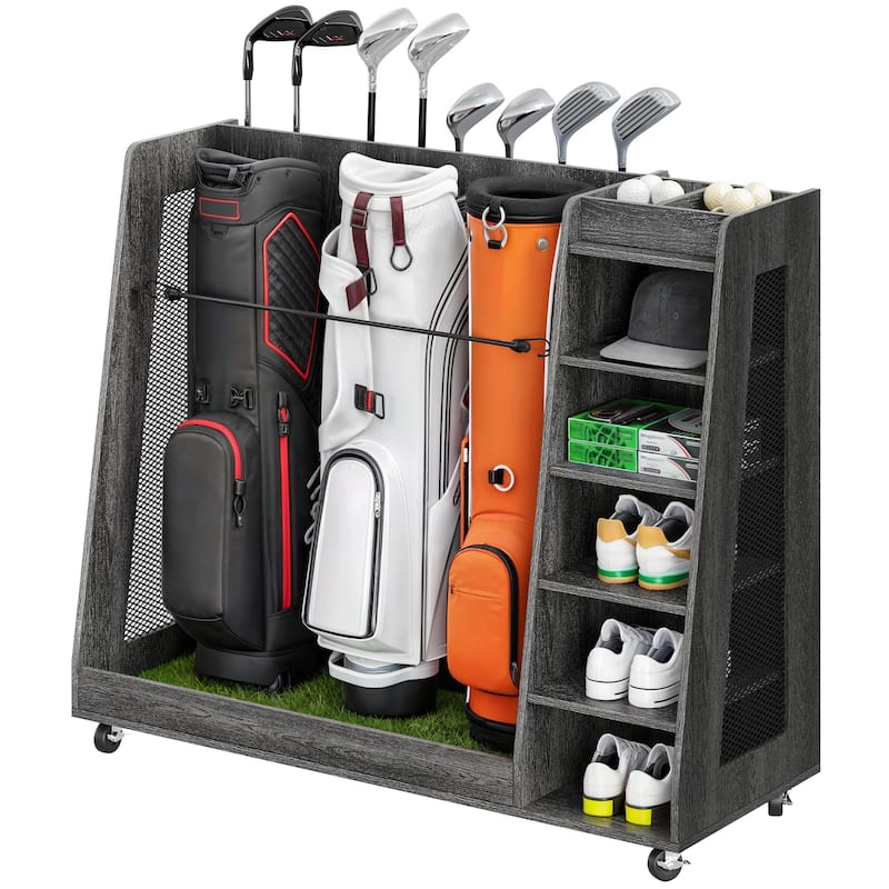 Moasis 35"/47" Wooden Golf Equipment Organizer Storage Rack with Wheels