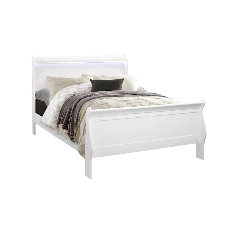 Full Size Solid Wood Sleigh Bed with LED Lighting and Modern Design聽