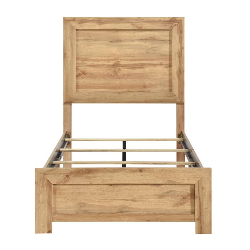Rustic Natural Finish Twin Bed Frame with Headboard and Footboard, Easy Assembly, Ships in One Box
