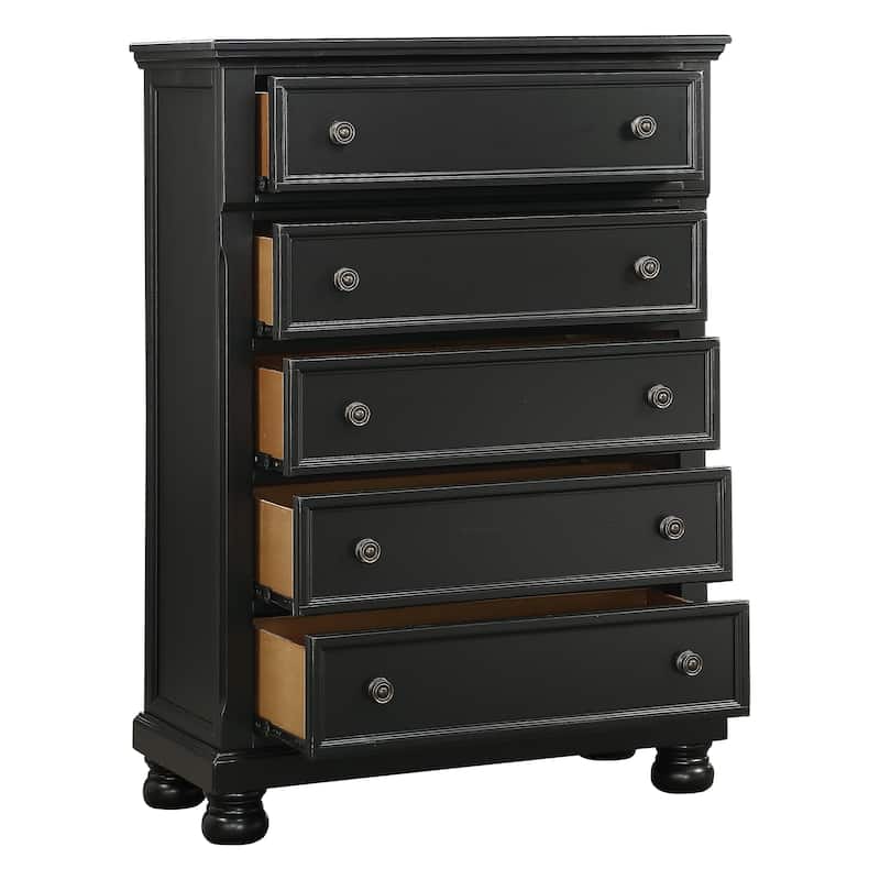 Casual Transitional Styling Chest of Drawers Black Finish Bun Feet