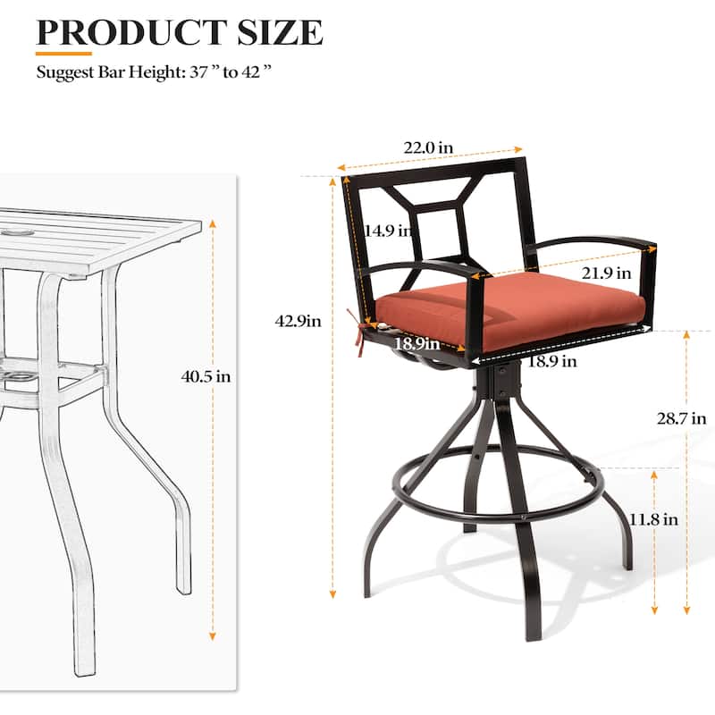Outdoor Patio Barstool Swivel Aluminum Bar Stools with Sunbrella Fabric Cushion