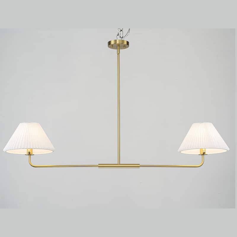2-Light Modern Gold & Black Linear Pleated Fabric Pendant Kitchen Island Light