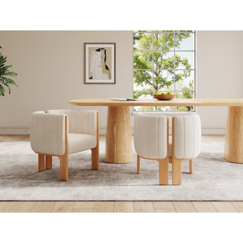 Modern Dining Chairs, Boucle Fabric Accent Chairs for Living Room, Upholstered Lounge Armchair with Wood Frame, Set of 2