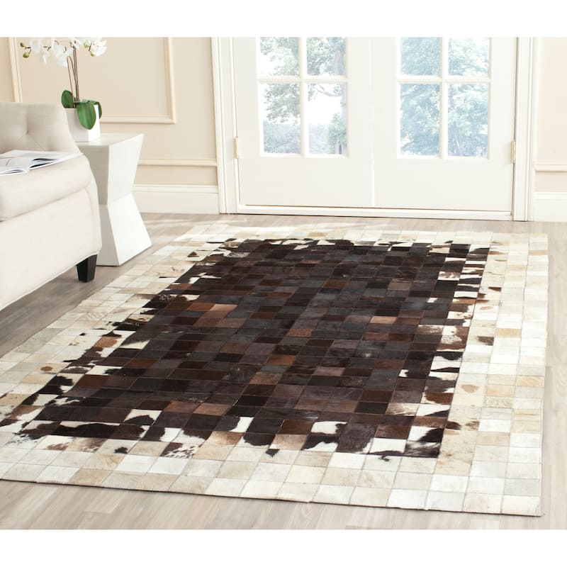 SAFAVIEH Handmade Studio Leather Jillian Modern Leather Rug - 4' x 6' - Ivory/Dark Brown