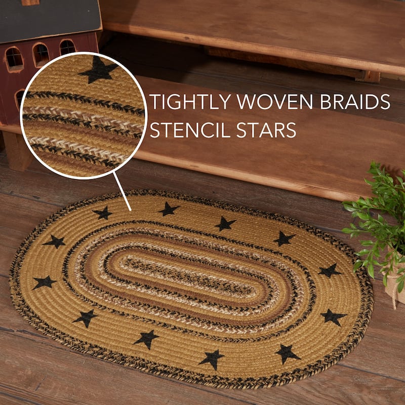 Kettle Grove Jute Rug Stencil Stars Border Oval w/ Pad 20x30 - 20" x 30"