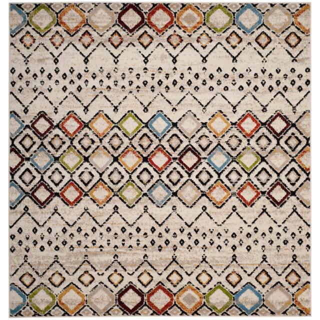 SAFAVIEH Amsterdam Bridget Moroccan Boho Rug - 4' x 4' Square - Ivory/Multi