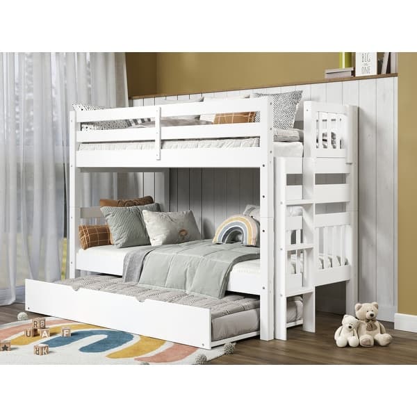 slide 2 of 27, Taylor & Olive Trillium Twin over Twin Bunk Bed with Ladder, Trundle White