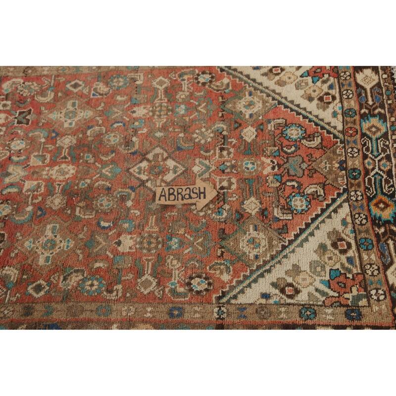 Hamedan Persian Vintage Runner Rug Handmade Geometric Wool Carpet - 3'5"x 9'9"