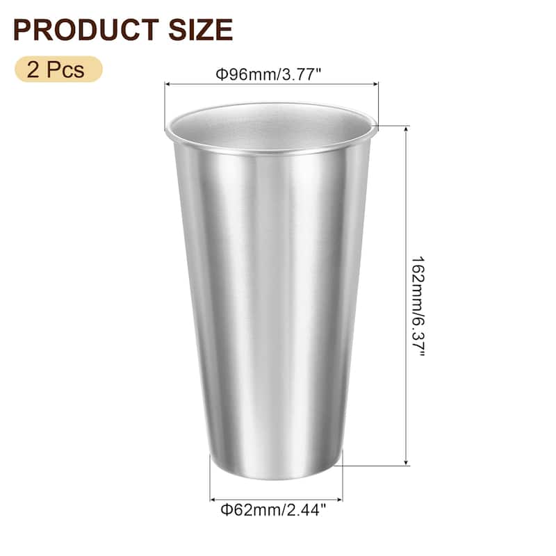 2 Pcs 304 Stainless Steel Cup, Water Glasses Cup Tumbler Silver - 23.66oz/700ml