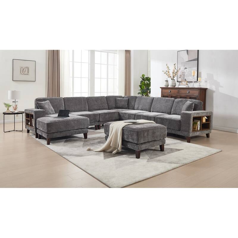 Transitional Modular Storage Sectional with Ottoman
