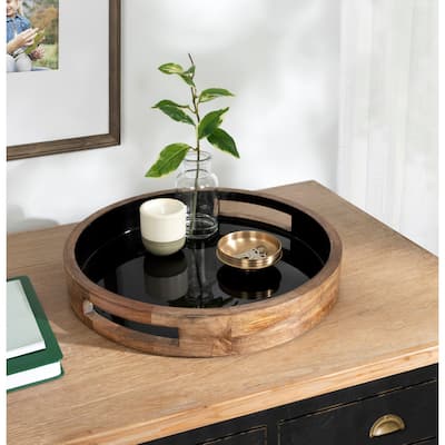 Kate and Laurel Ehrens Round Decorative Wood Tray
