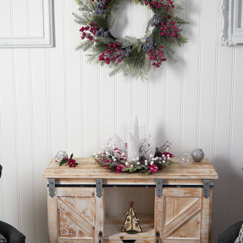 15" Holiday Lighted Forest Candle Holder Table Christmas Artificial Arrangement - 9.5