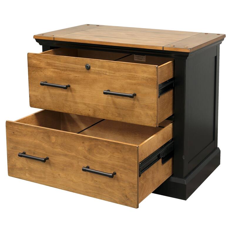 Toulouse Wood Lateral File With Legal/Letter File Drawer, Office Storage, Black