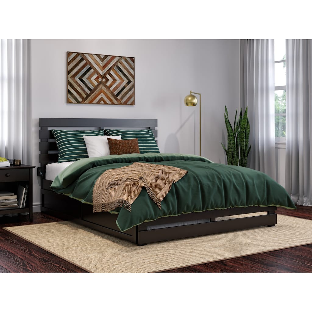 Twin Trundle Bed with Footboard - Espresso Finish, Modern Farmhouse Style, Solid Wood Frame