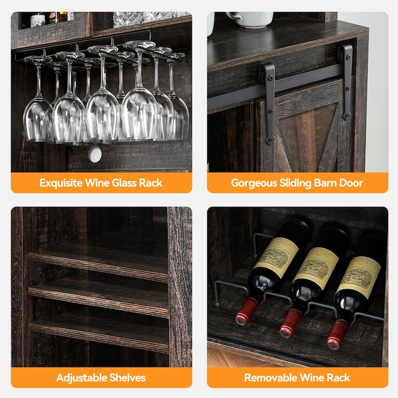 42.5-inch Farmhouse Wine Cabinet with Sliding Barn Door - 15.7"D x 42.5"W x 69.6"H