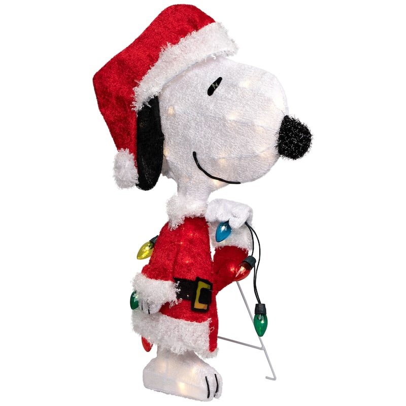 24" Lighted Santa Snoopy with String Lights Outdoor Christmas Yard Decoration