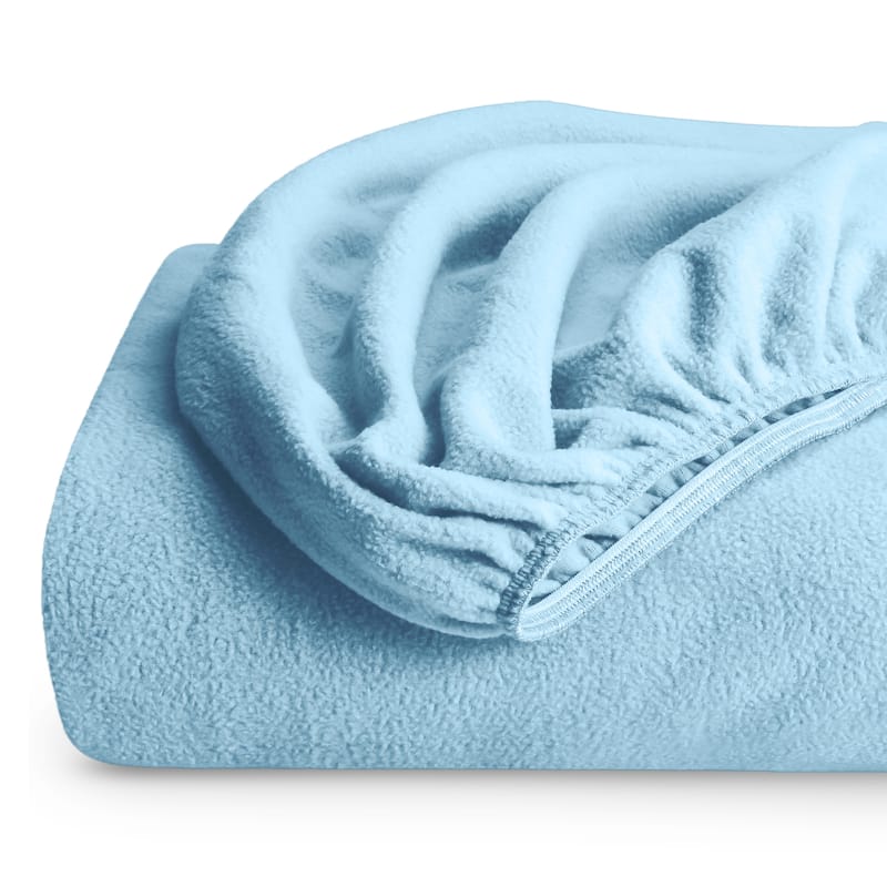 Bare Home Polar Fleece Fitted Bottom Sheet - Queen - Light Blue