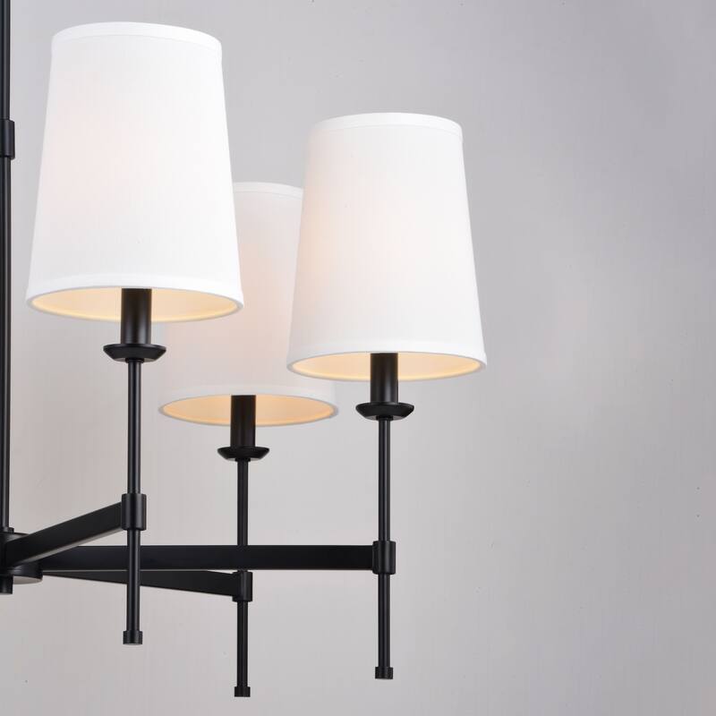 Camden 6 Light Matte Black Chandelier Fixture White Fabric Linen Shade, LED Compatible - 30-in W x 17.75-in H x 30-in D