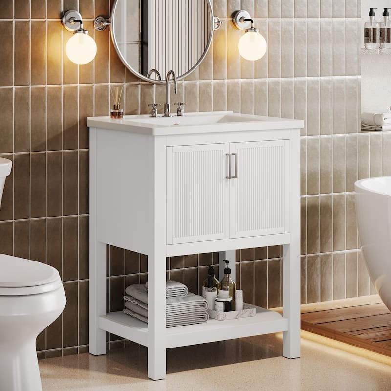 23.5 Inch Single Bathroom Vanity With Ceramic Top, Sink Included