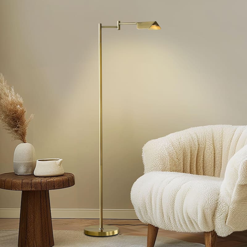 Brightech Leaf 53 in. Industrial 3-Way Dimming LED Floor Lamp with Brass Metal Empire Shade - Antique Brass