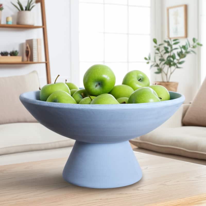 Pottery Terracotta Bowl Pedestal Base Modern Casual Decor - 7" Blue - 11.75" x 11.75" x 6.5"