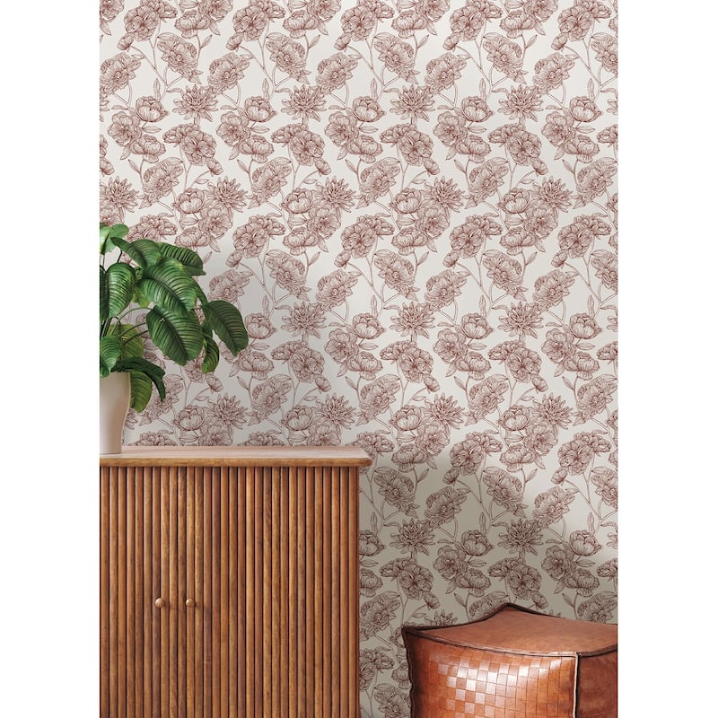 NuWallpaper Gilded Floral Oxblood Peel and Stick Wallpaper