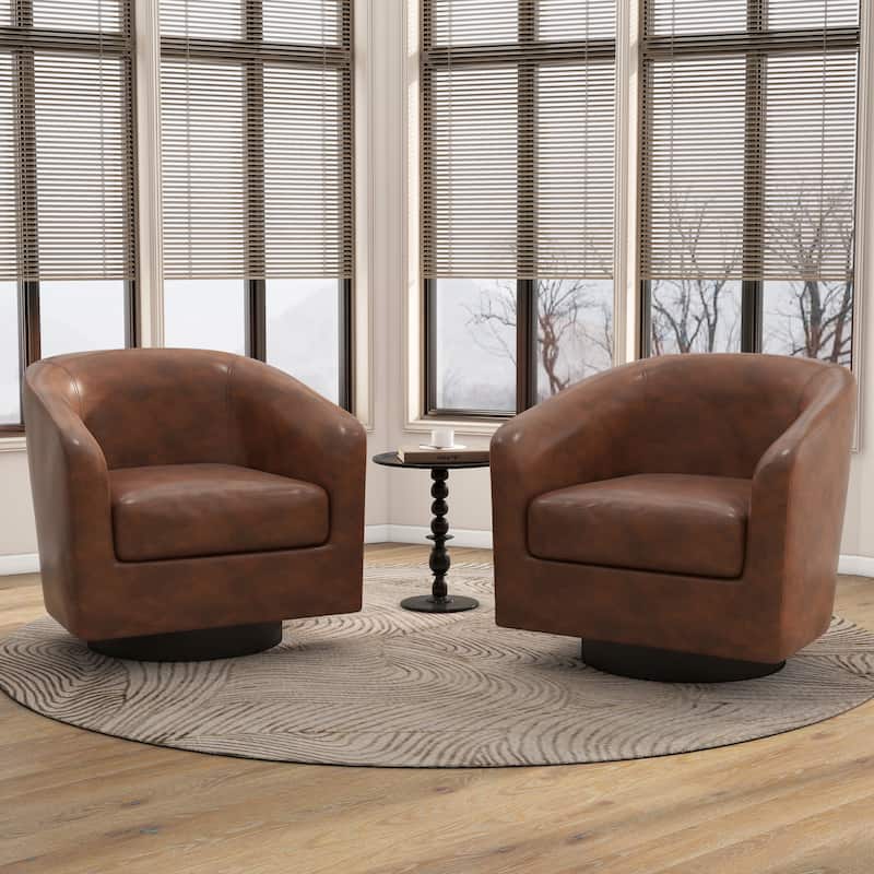 2 Set Round Barrel Chair 360-Degree Swivel Accent Chairs