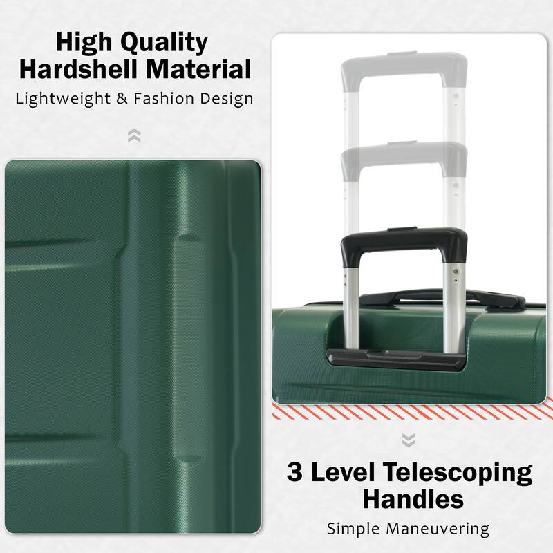 2-Piece, Modern Luggage Sets, Expandable Luggage with 360-Degree Swivel Wheels and TSA lock, for Boarding Travel, Green