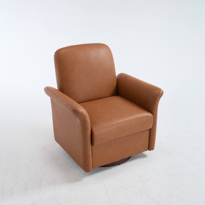 22 Inch Seat Wide Faux Leather Swivel Accent Chair with Wood Base