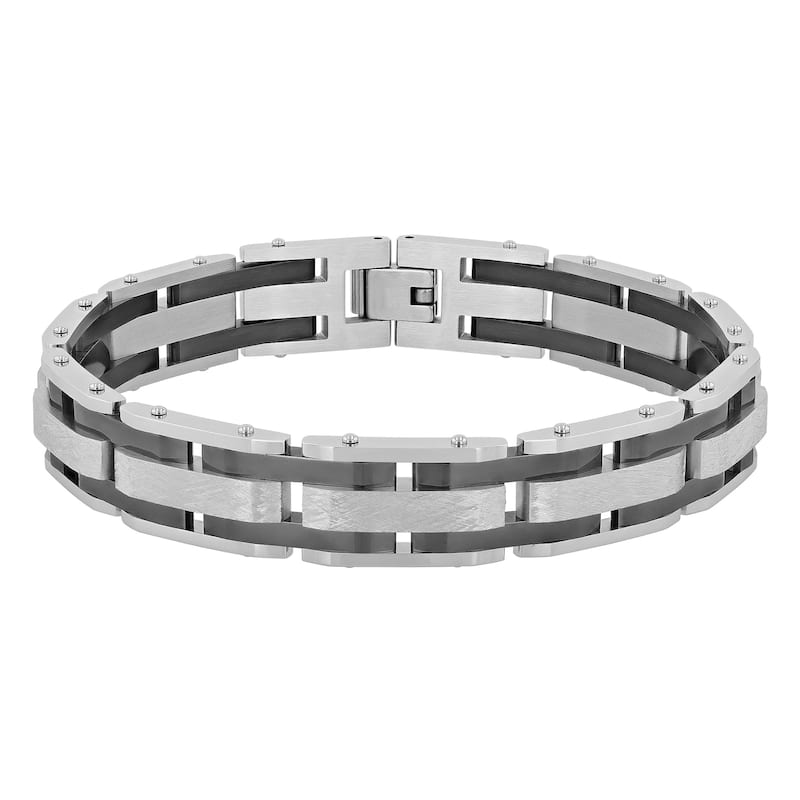 Steel Nation Stainless Steel Black Brushed Finish Diamond 3pc Set 0.02ctw (Dog Tag, Cross, and Bracelet)