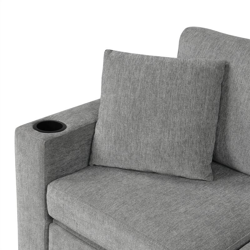 108.7" Chenille U-Shaped Sectional Sofa Bed with USB Charging and Cup Holders